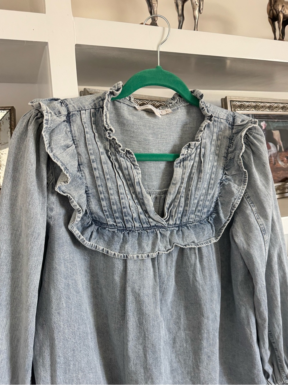 Karlie Denim Ruffled Top - Picture 2 of 6